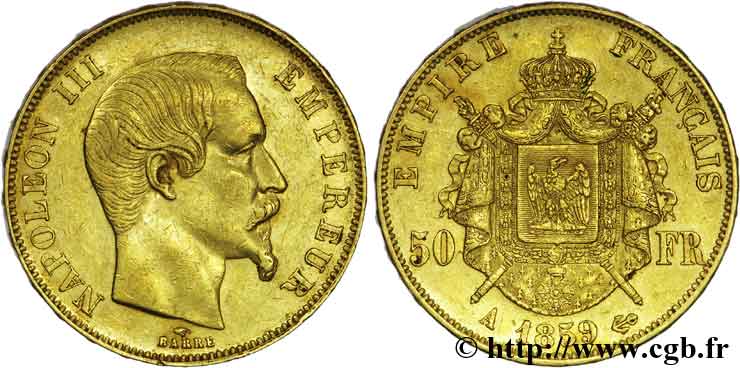 50 francs or Napoléon III, tête nue 1859 Paris F.547/7 AU50 