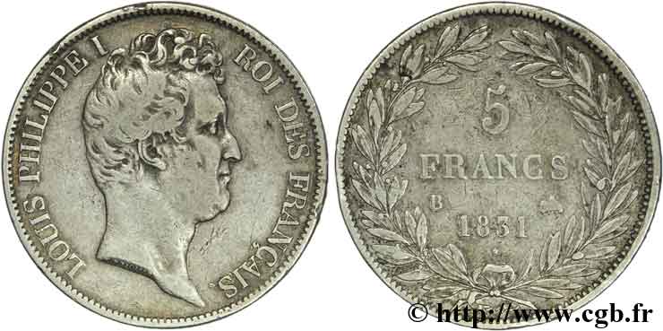 5 francs type Tiolier avec le I, tranche en creux 1831 Rouen F.315/15 MB32 