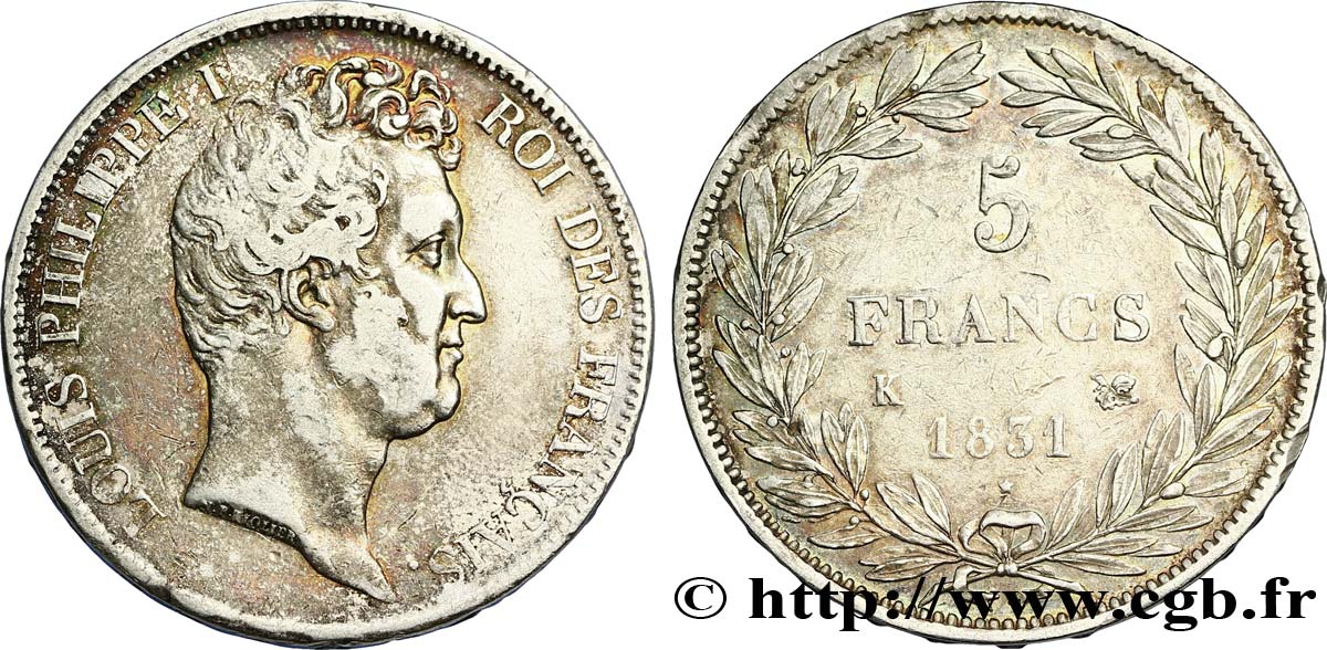 5 francs type Tiolier avec le I, tranche en creux 1831 Bordeaux F.315/20 TTB45 