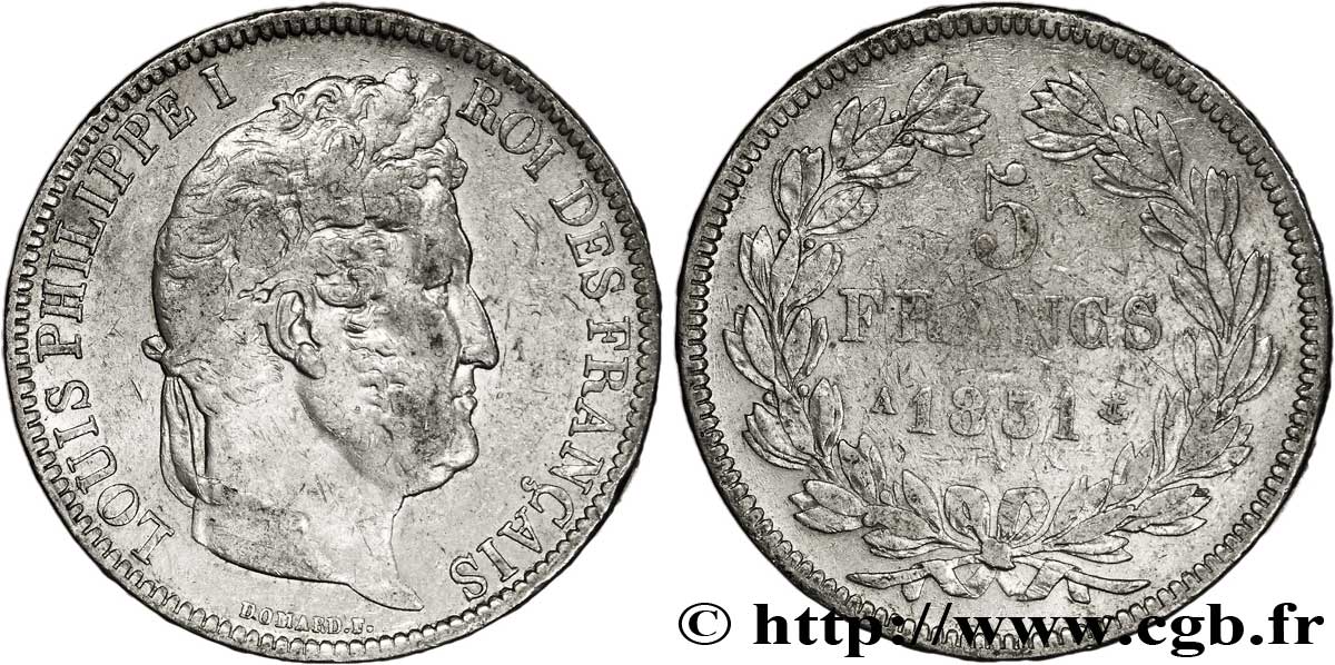 5 francs Ier type Domard, tranche en relief 1831 Paris F.320/1 SS45 