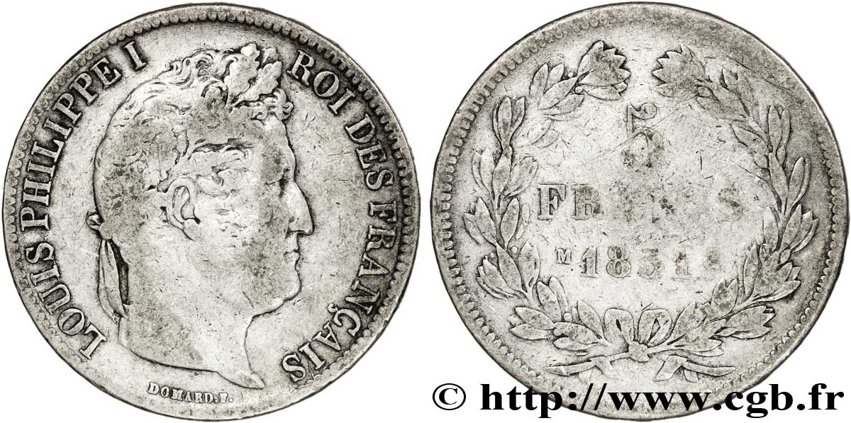 5 francs Ier type Domard, tranche en relief 1831 Toulouse F.320/9 S15 