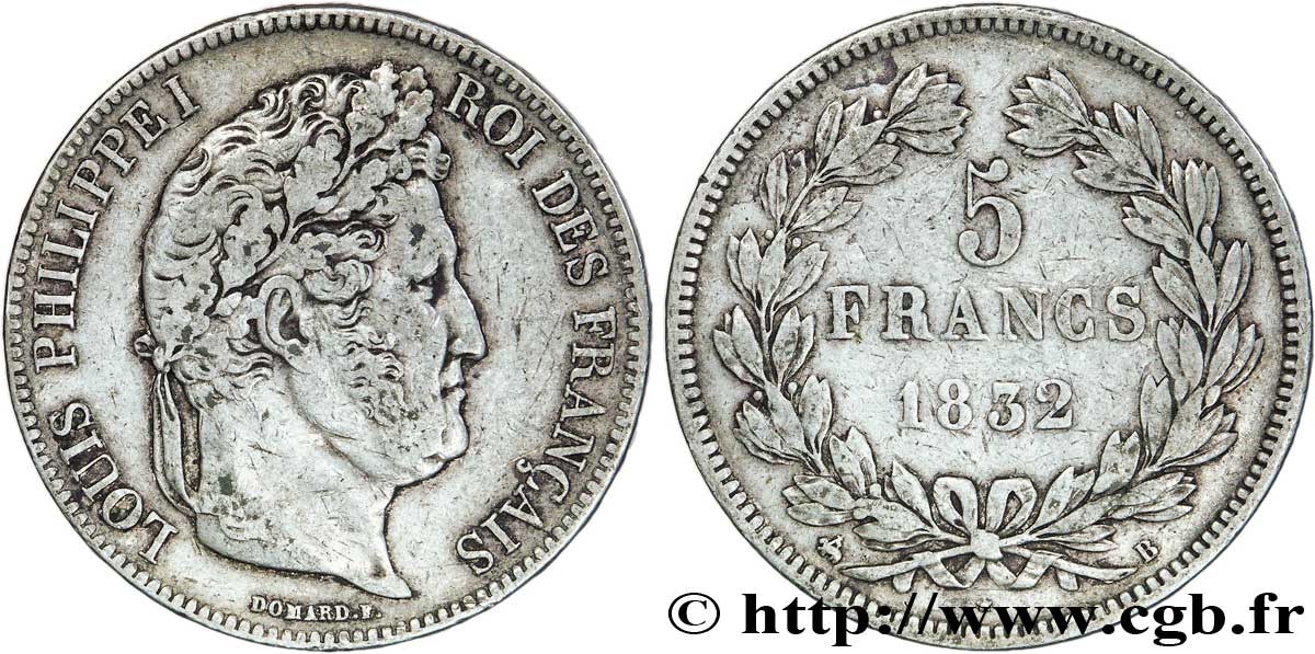 5 francs IIe type Domard 1832 Rouen F.324/2 TTB40 