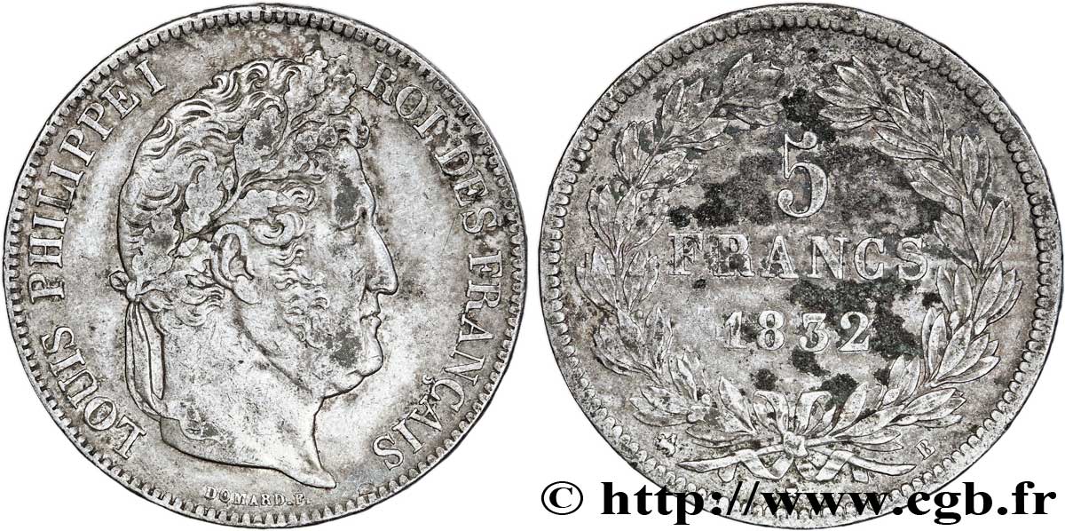 5 francs IIe type Domard 1832 Rouen F.324/2 TTB45 