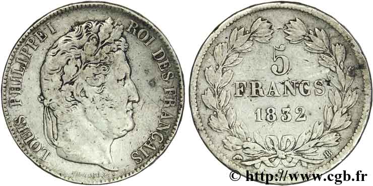 5 francs IIe type Domard 1832 Strasbourg F.324/3 VF25 