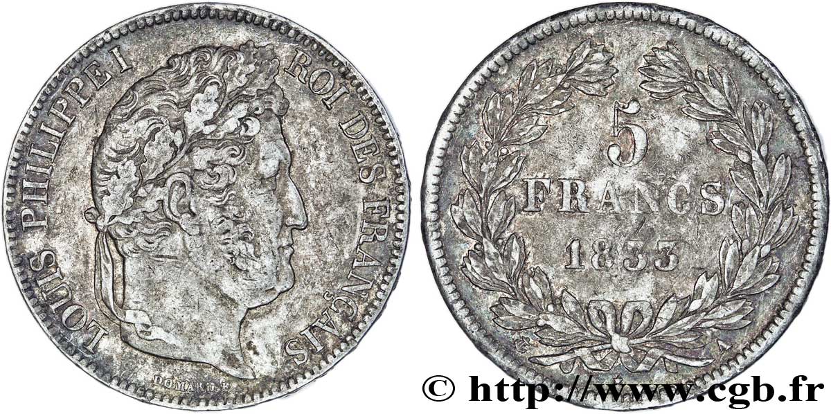 5 francs IIe type Domard 1833 Paris F.324/14 SS48 