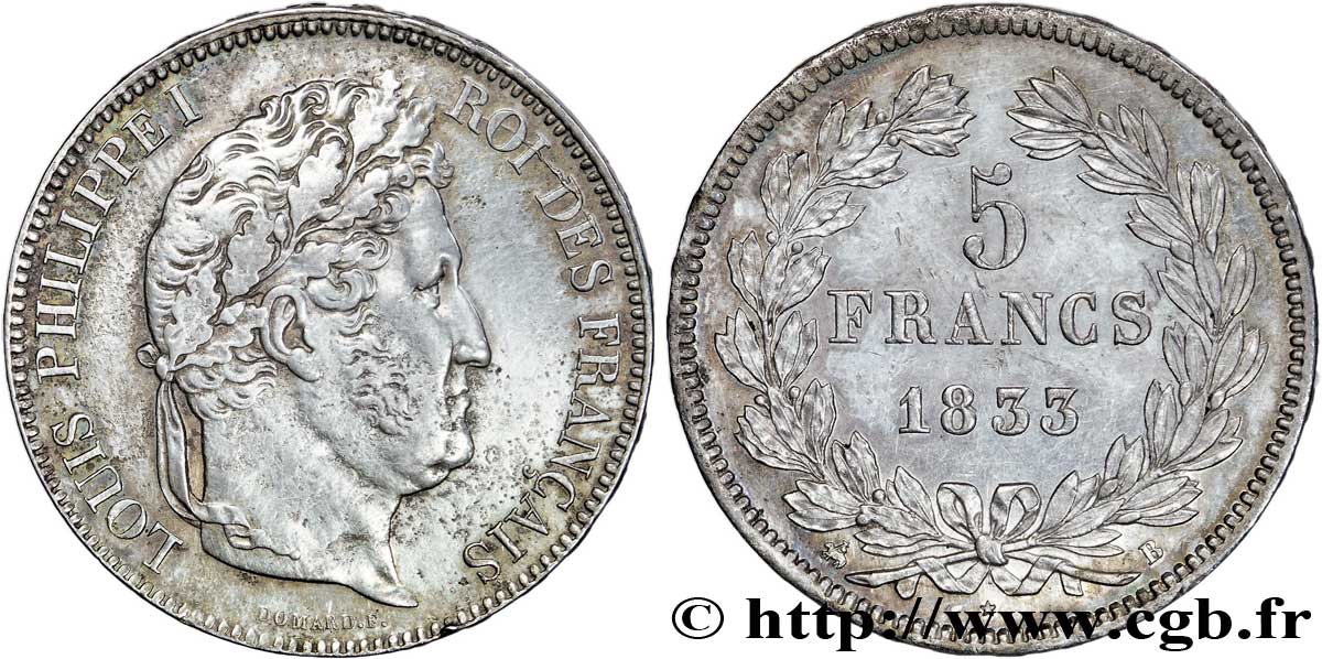 5 francs IIe type Domard
 1833 Rouen F.324/15 TTB53 