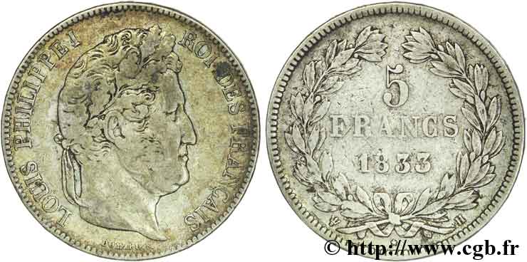 5 francs IIe type Domard 1833 La Rochelle F.324/18 TB25 
