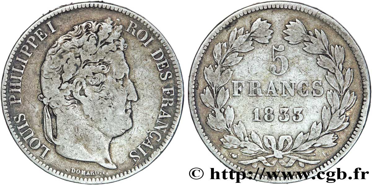 5 francs IIe type Domard 1833 Bayonne F.324/22 TB30 