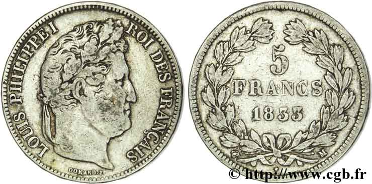 5 francs IIe type Domard 1833 Toulouse F.324/23 TB25 