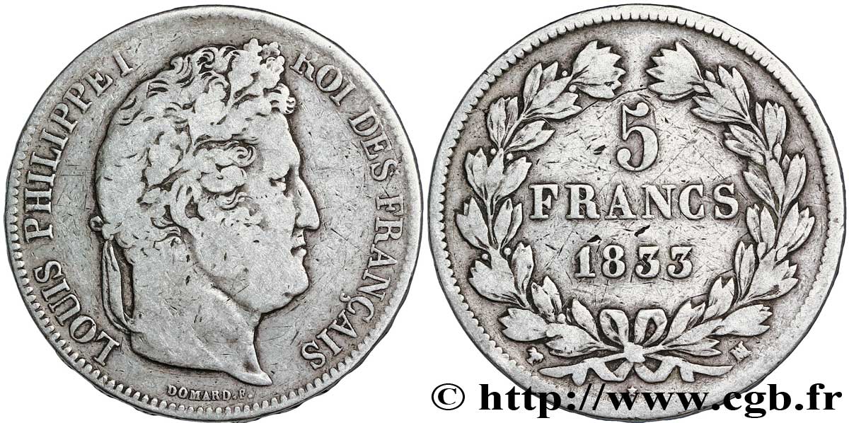 5 francs IIe type Domard 1833 Marseille F.324/24 MB20 