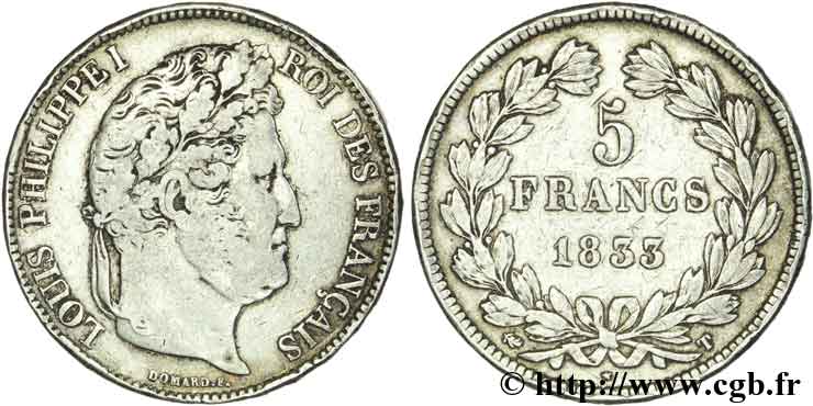 5 francs IIe type Domard 1833 Nantes F.324/26 TB25 