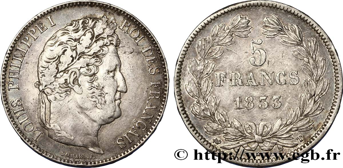 5 francs IIe type Domard 1833 Nantes F.324/26 EBC55 