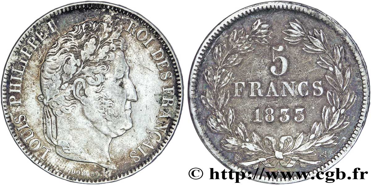 5 francs IIe type Domard 1833 Lille F.324/28 TTB53 