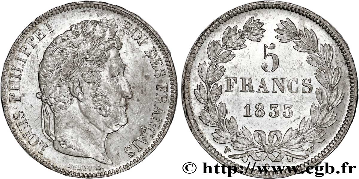 5 francs IIe type Domard 1833 Lille F.324/28 SUP55 