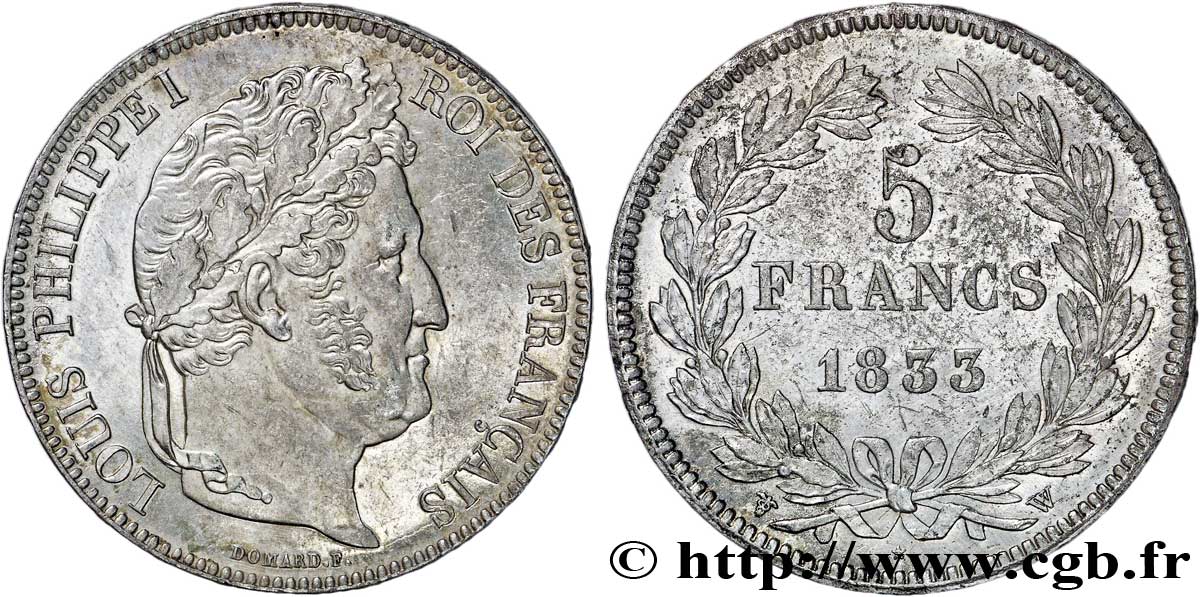 5 francs IIe type Domard 1833 Lille F.324/28 SUP58 