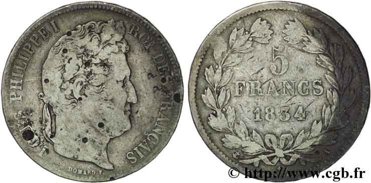 5 francs IIe type Domard 1834 Paris F.324/29 B12 