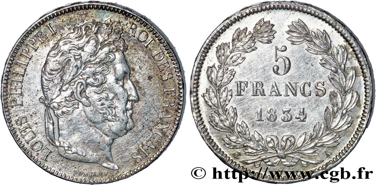 5 francs IIe type Domard 1834 Paris F.324/29 AU53 