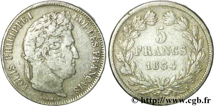 5 francs IIe type Domard 1834 Limoges F.324/34 MB25 