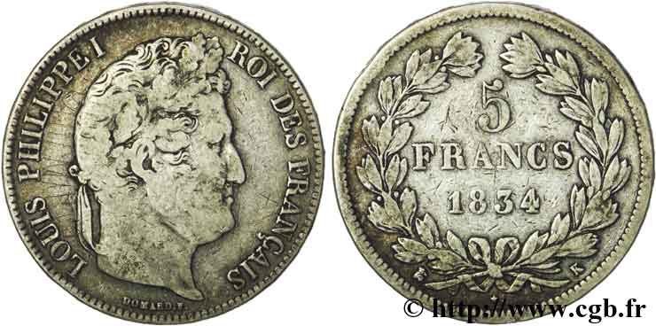 5 francs IIe type Domard 1834 Bordeaux F.324/35 S20 