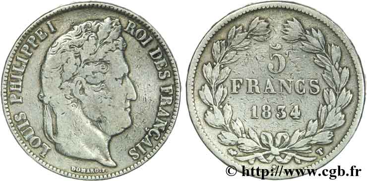 5 francs IIe type Domard 1834 Nantes F.324/40 S18 
