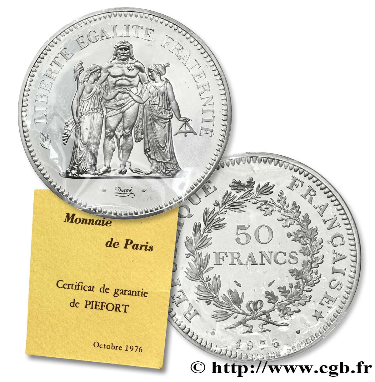 Piéfort argent de 50 francs Hercule  1976  F.427/4P FDC70 