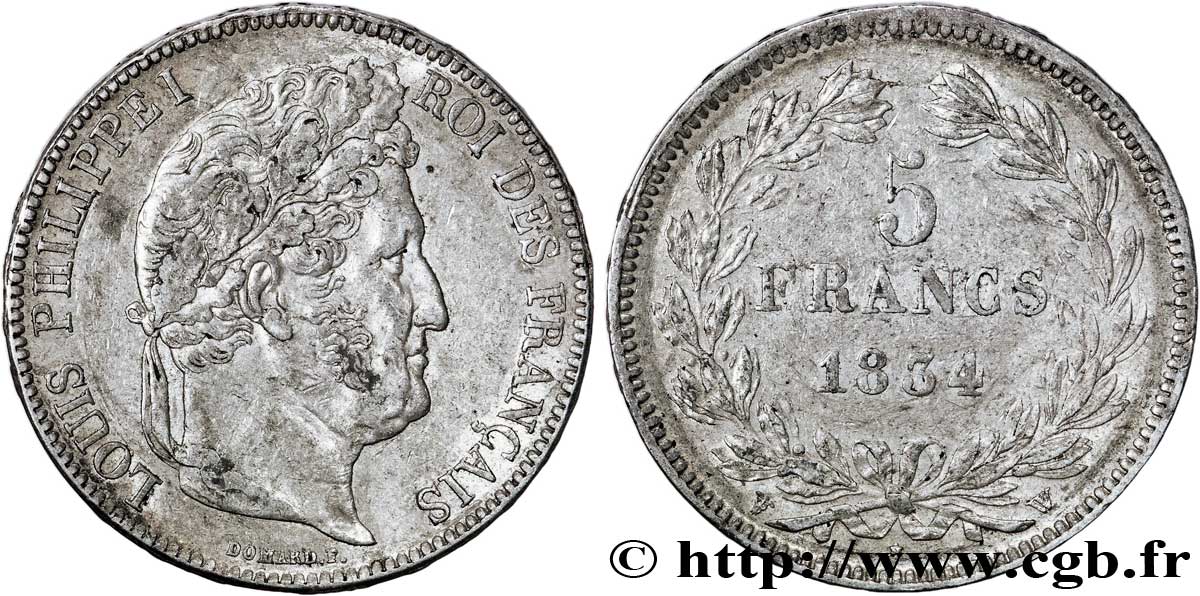 5 francs IIe type Domard 1834 Lille F.324/41 XF48 
