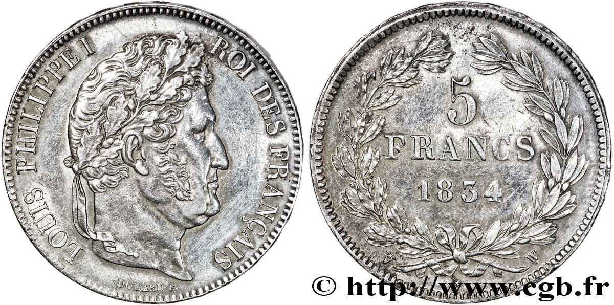 5 francs IIe type Domard 1834 Lille F.324/41 AU58 
