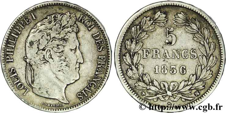 5 francs IIe type Domard 1836 Marseille F.324/59 S30 