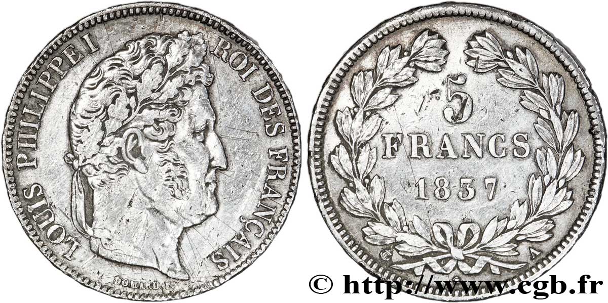 5 francs IIe type Domard 1837 Paris F.324/61 TTB48 