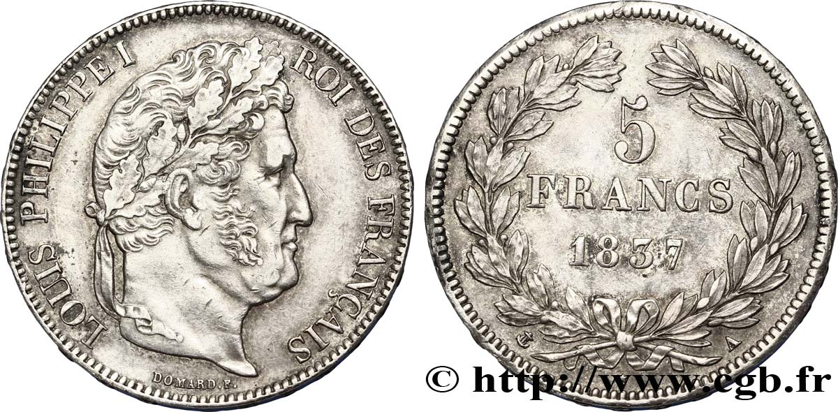 5 francs IIe type Domard 1837 Paris F.324/61 TTB50 