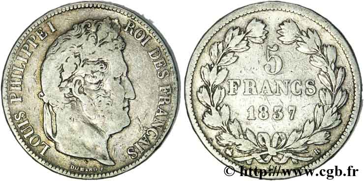 5 francs IIe type Domard 1837 Rouen F.324/62 BC15 