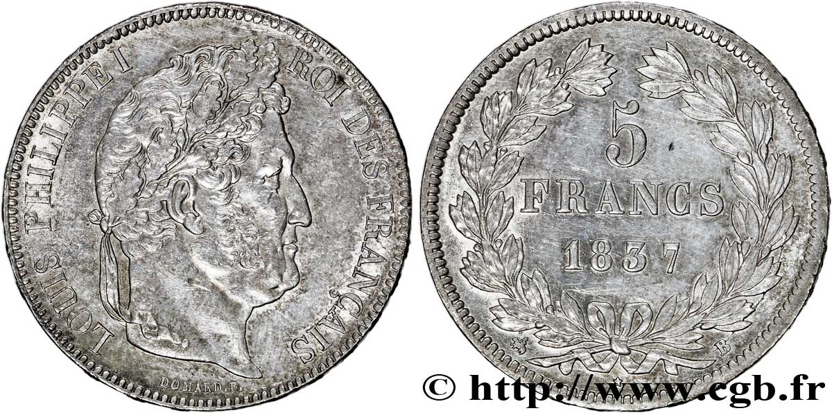 5 francs IIe type Domard 1837 Rouen F.324/62 SPL55 