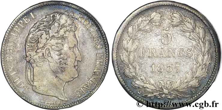5 francs IIe type Domard 1837 Lyon F.324/64 VF25 