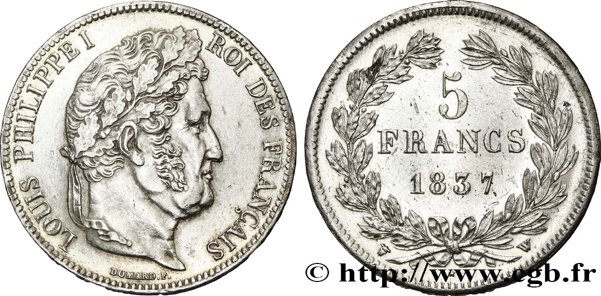 5 francs IIe type Domard 1837 Lille F.324/67 EBC55 