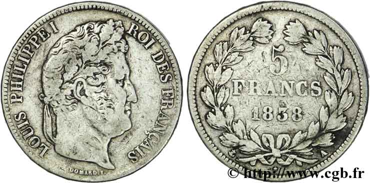 5 francs IIe type Domard 1838 Paris F.324/68 BC25 