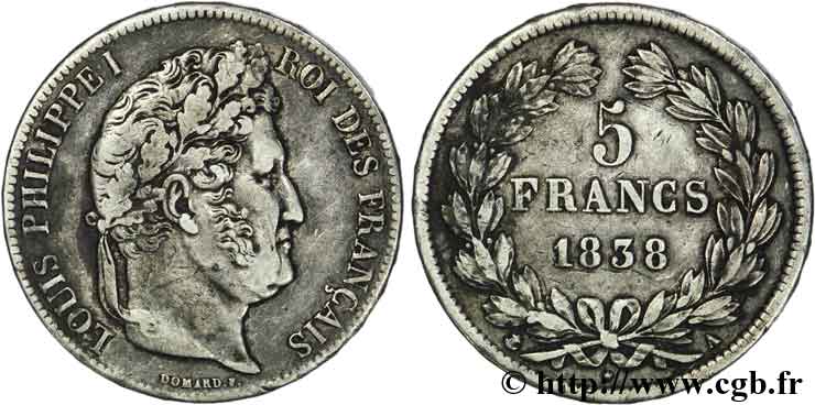 5 francs, IIe type Domard 1838 Paris F.324/68 BC35 