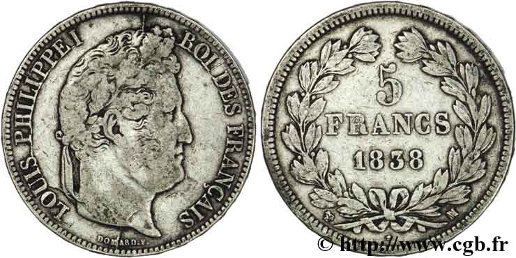 5 francs IIe type Domard 1838 Marseille F.324/73 TB18 