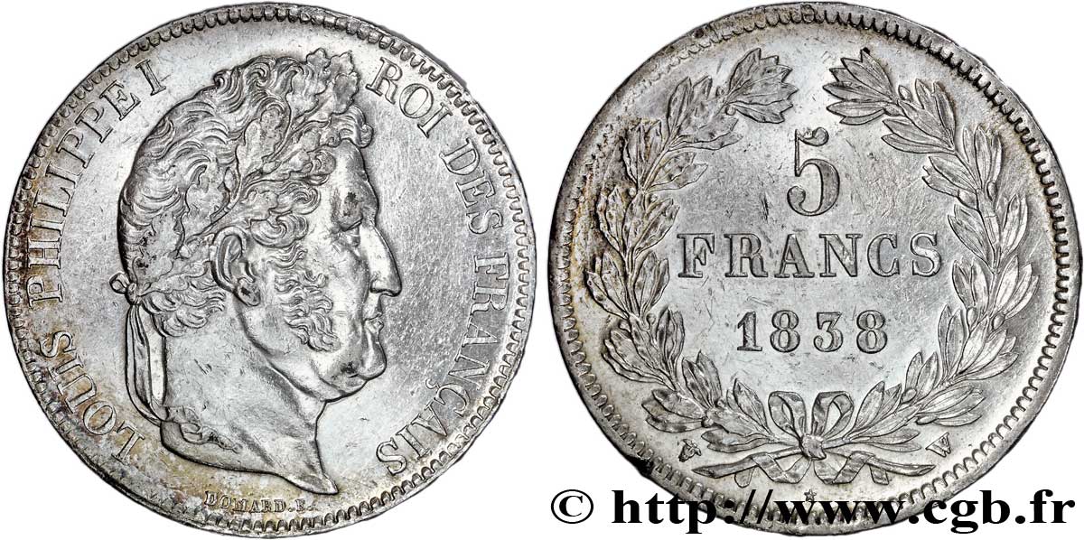 5 francs IIe type Domard 1838 Lille F.324/74 AU58 