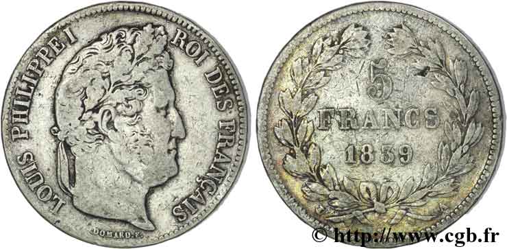 5 francs IIe type Domard 1839 Paris F.324/75 VF25 