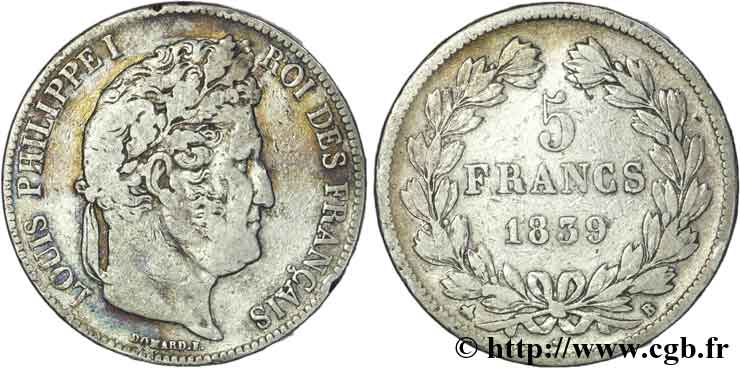 5 francs IIe type Domard 1839 Rouen F.324/76 VF20 