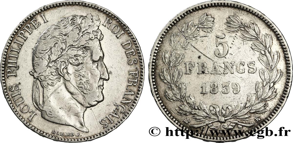 5 francs IIe type Domard 1839 Bordeaux F.324/80 TTB45 