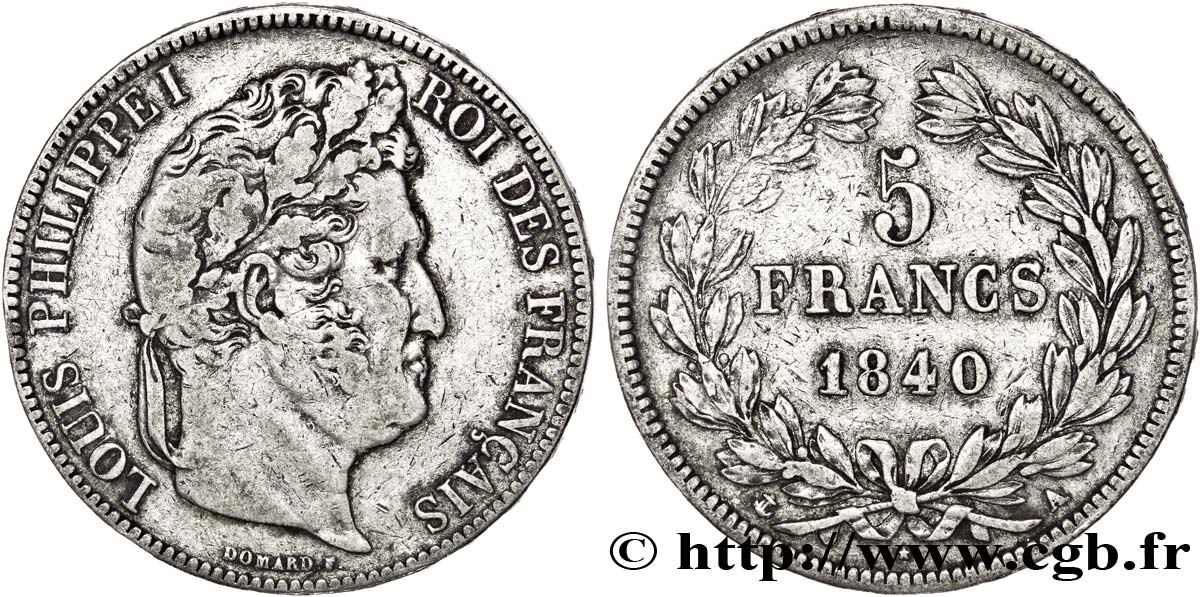 5 francs IIe type Domard 1840 Paris F.324/83 MB25 