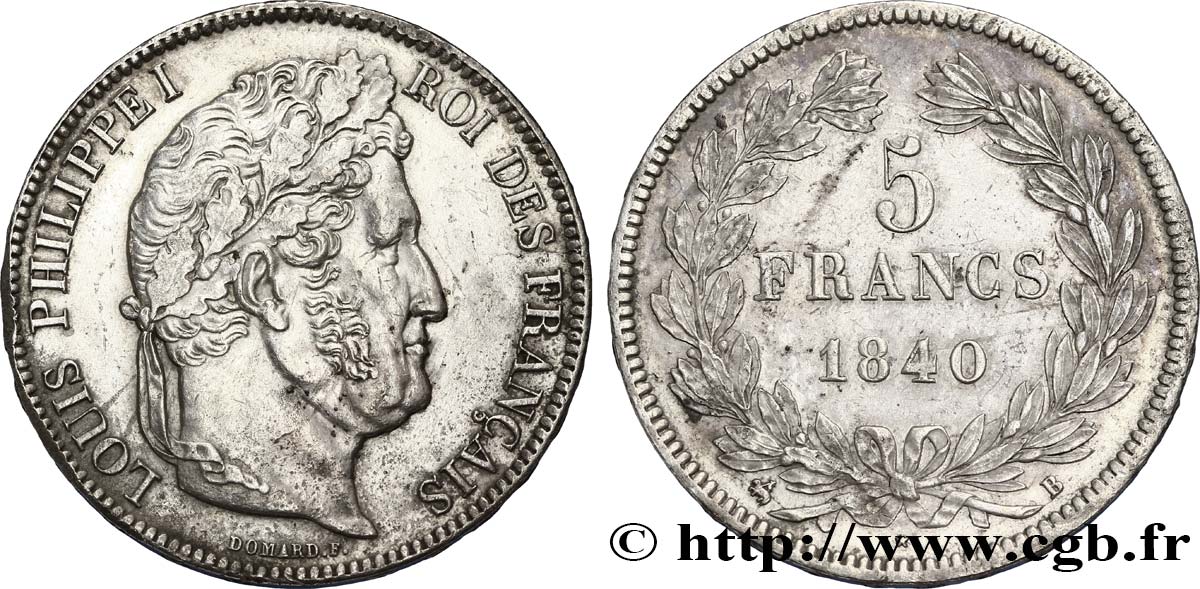 5 francs IIe type Domard 1840 Rouen F.324/84 AU53 