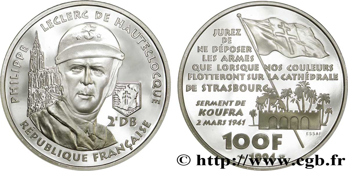 Essai Belle Épreuve 100 francs - Maréchal Leclerc de Hauteclocque 1994 Pessac F5.1629 2 FDC70 