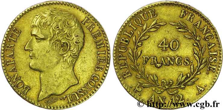 40 francs or Bonaparte, Premier Consul, défaut de coin 1804 Paris F.536/6 SS48 