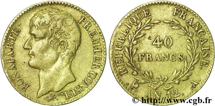40 francs or Bonaparte, Premier Consul 1804 Paris F.536/6 XF40 