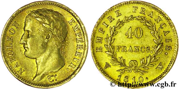 40 francs or Napoléon tête laurée, Empire français 1810 Lille F.541/5 TTB50 