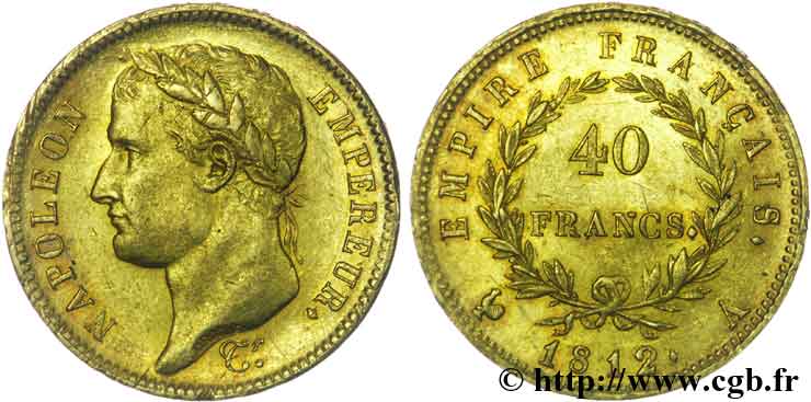 40 francs or Napoléon tête laurée, Empire français 1812 Paris F.541/9 SS52 