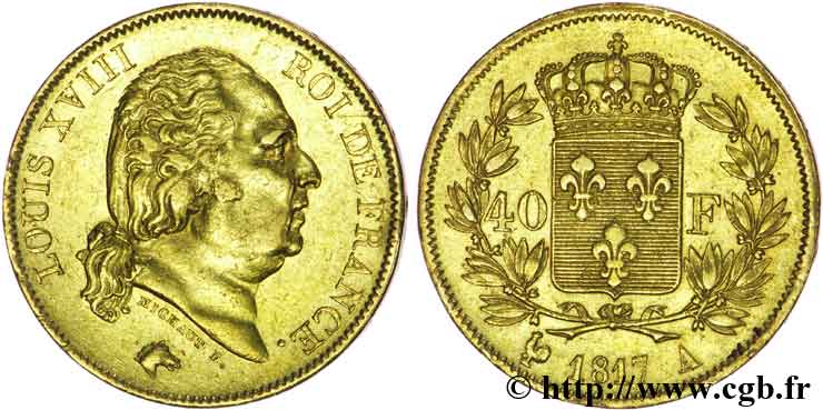 40 francs or Louis XVIII 1817 Paris F.542/6 BB45 