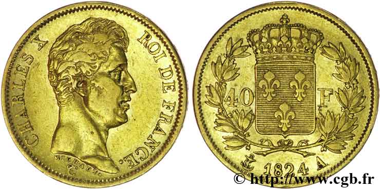 40 francs or Charles X, 1er type 1824 Paris F.543/1 XF40 